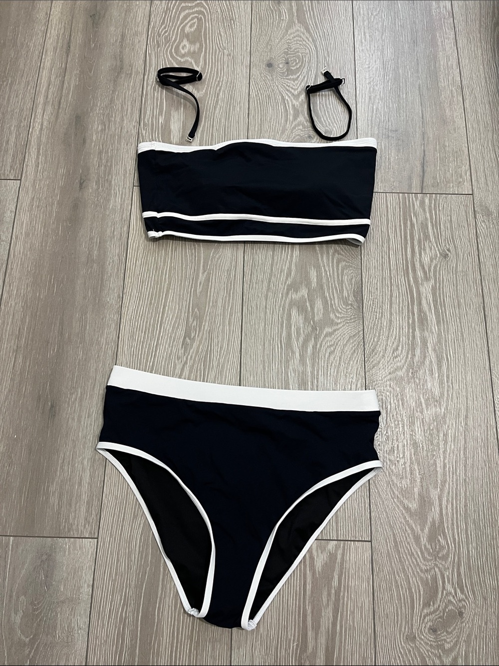 Black & White Trim Bandeau High-Waist Bikini